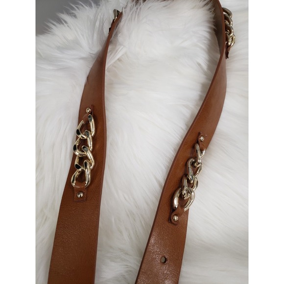NEW Michael Kors BROWN Leather Gold‎ Chain Belt Size Large